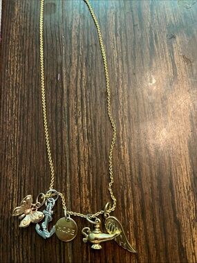 Gold-Tone Charm Necklace with Lamp, Anchor & Hope Disc gently worn